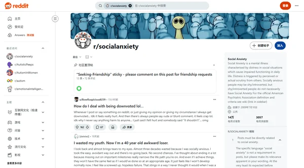 Reddit r/socialanxiety