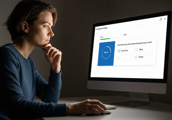 Person considering a self-assessment for workplace social anxiety