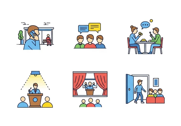 Iconos que representan situaciones sociales y de actuación comunes