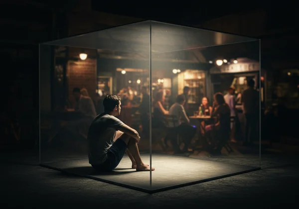 Person inside a shrinking box, symbolizing avoidance.