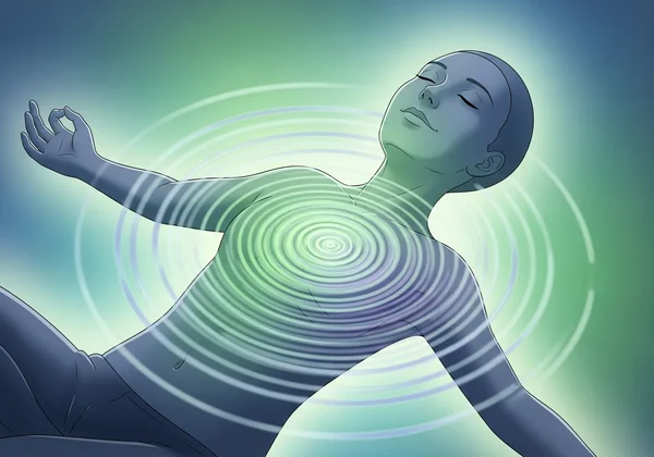 Person practicing deep breathing for relaxation, calm