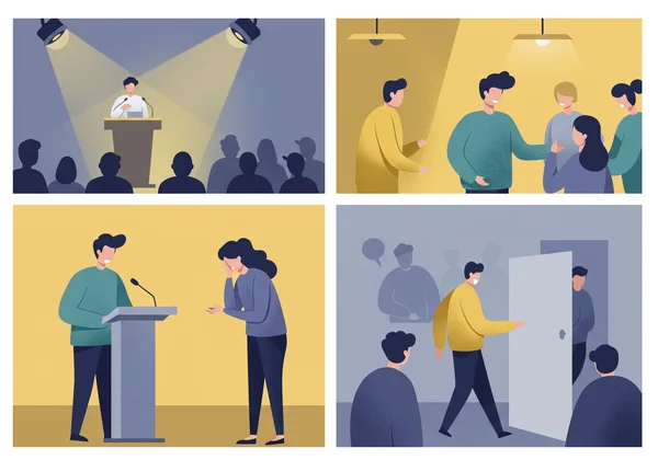Person feeling judged in various social situations