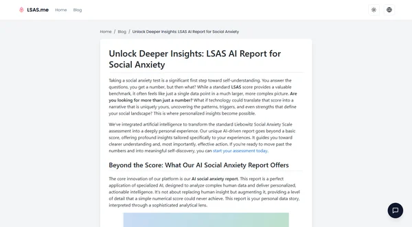 Descubra Perspectivas Más Profundas: Informe IA del LSAS para la Ansiedad Social